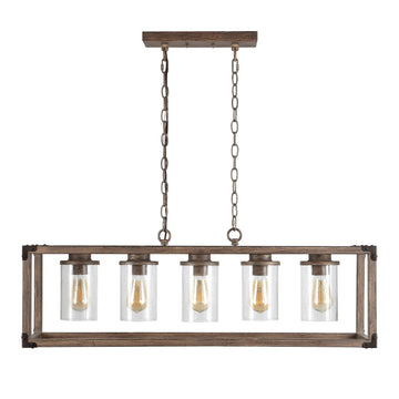 Zeniba  36" Linear Adjustable Iron/Seeded Glass Rustic Farmhouse LED Pendant - JONATHAN Y